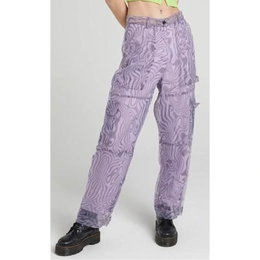 The Ragged Priest Dissolver Purple Mesh Overlay Oversized Wide Leg Cargo Pants - Picture 11 of 13